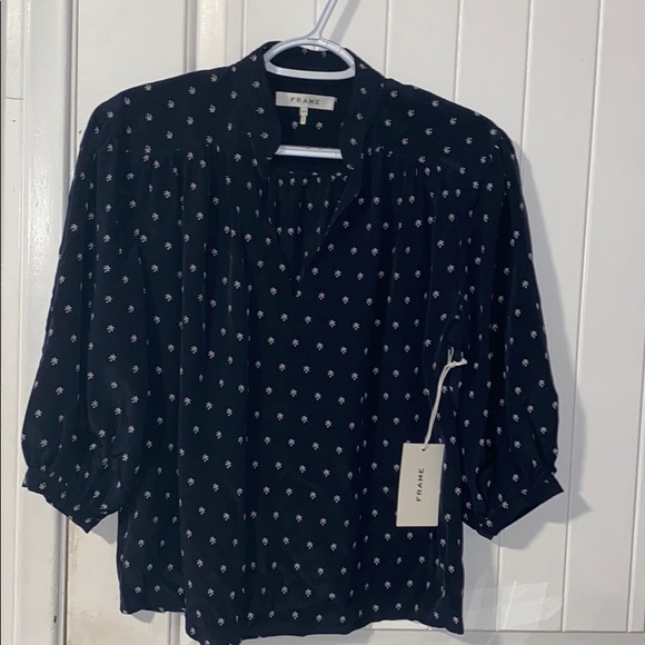 FRAME Rare 🔥Denim Silk Palm Tree Cali Top - Picture 2 of 4